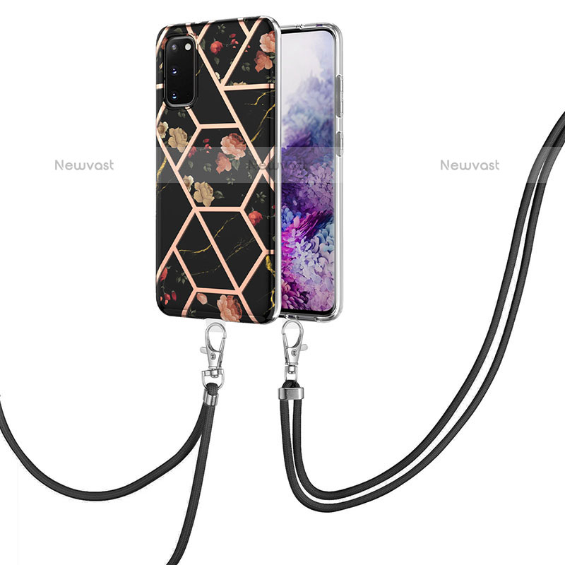 Silicone Candy Rubber Gel Fashionable Pattern Soft Case Cover with Lanyard Strap Y02B for Samsung Galaxy S20