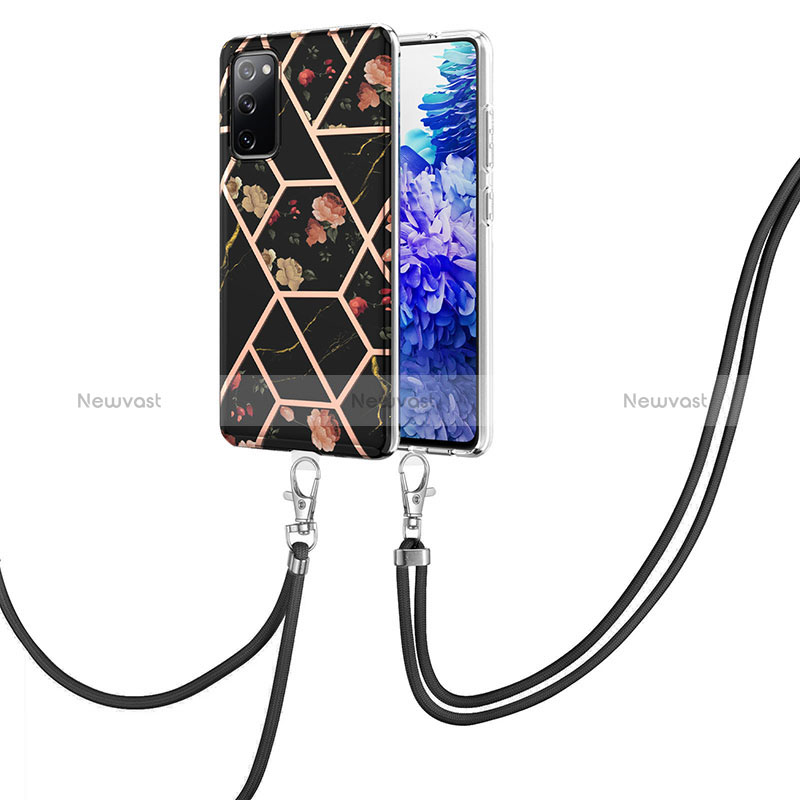 Silicone Candy Rubber Gel Fashionable Pattern Soft Case Cover with Lanyard Strap Y02B for Samsung Galaxy S20 FE (2022) 5G