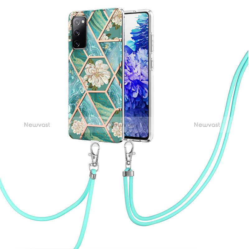 Silicone Candy Rubber Gel Fashionable Pattern Soft Case Cover with Lanyard Strap Y02B for Samsung Galaxy S20 FE (2022) 5G