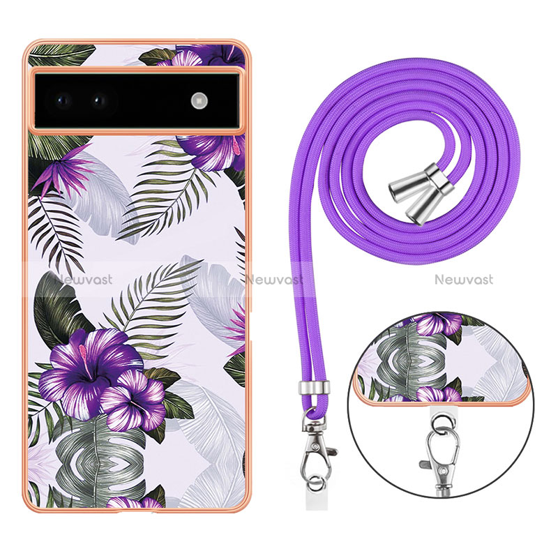 Silicone Candy Rubber Gel Fashionable Pattern Soft Case Cover with Lanyard Strap Y03B for Google Pixel 6a 5G