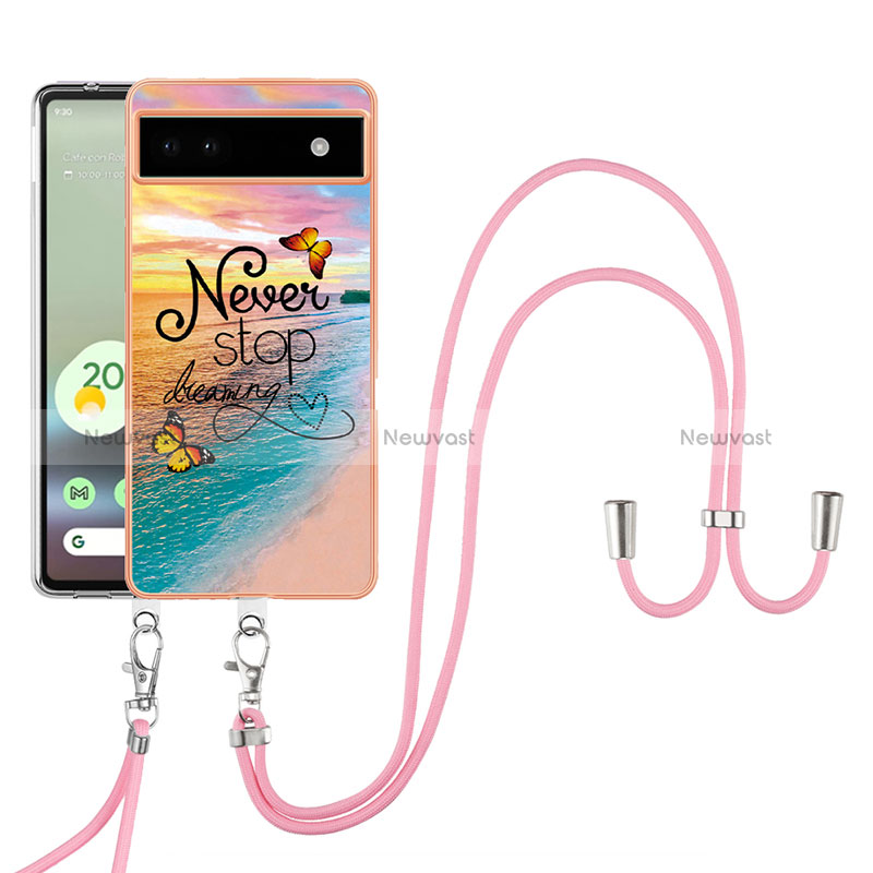 Silicone Candy Rubber Gel Fashionable Pattern Soft Case Cover with Lanyard Strap Y03B for Google Pixel 6a 5G Mixed