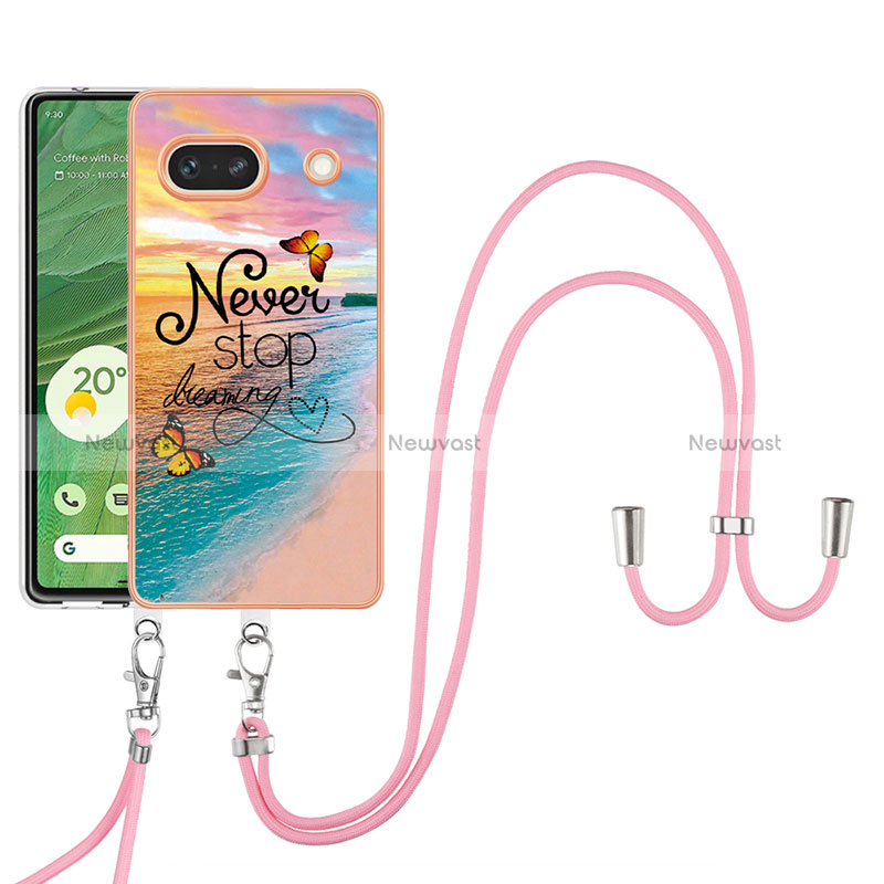 Silicone Candy Rubber Gel Fashionable Pattern Soft Case Cover with Lanyard Strap Y03B for Google Pixel 7a 5G