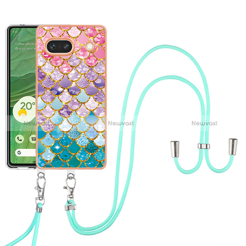 Silicone Candy Rubber Gel Fashionable Pattern Soft Case Cover with Lanyard Strap Y03B for Google Pixel 7a 5G