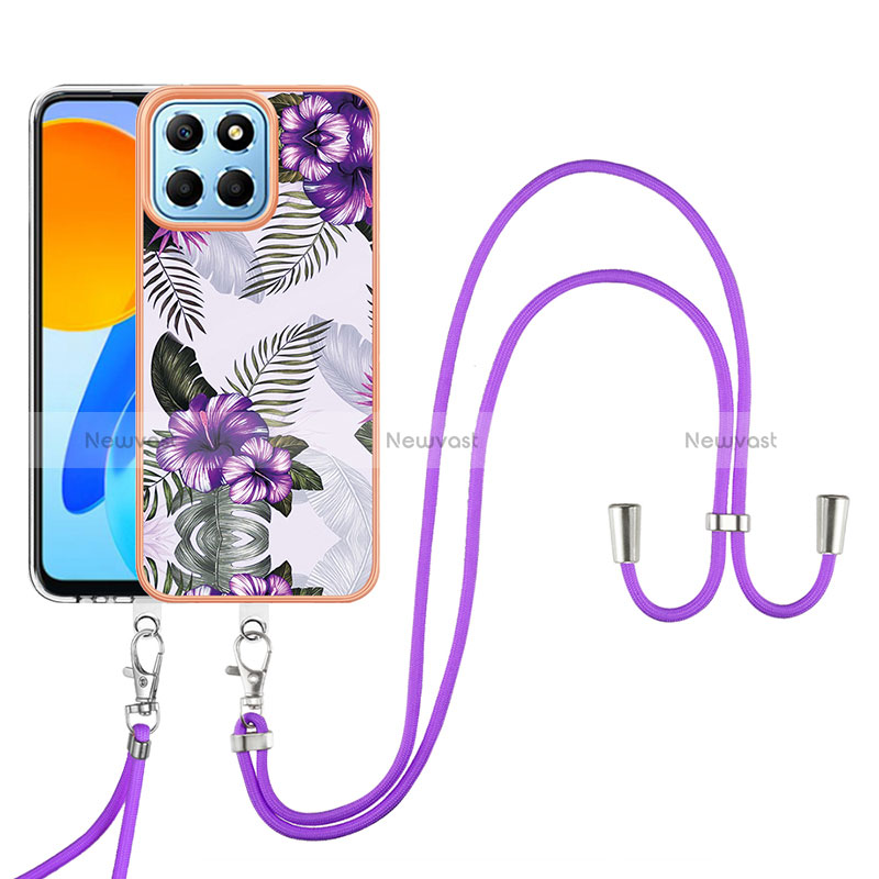 Silicone Candy Rubber Gel Fashionable Pattern Soft Case Cover with Lanyard Strap Y03B for Huawei Honor 70 Lite 5G