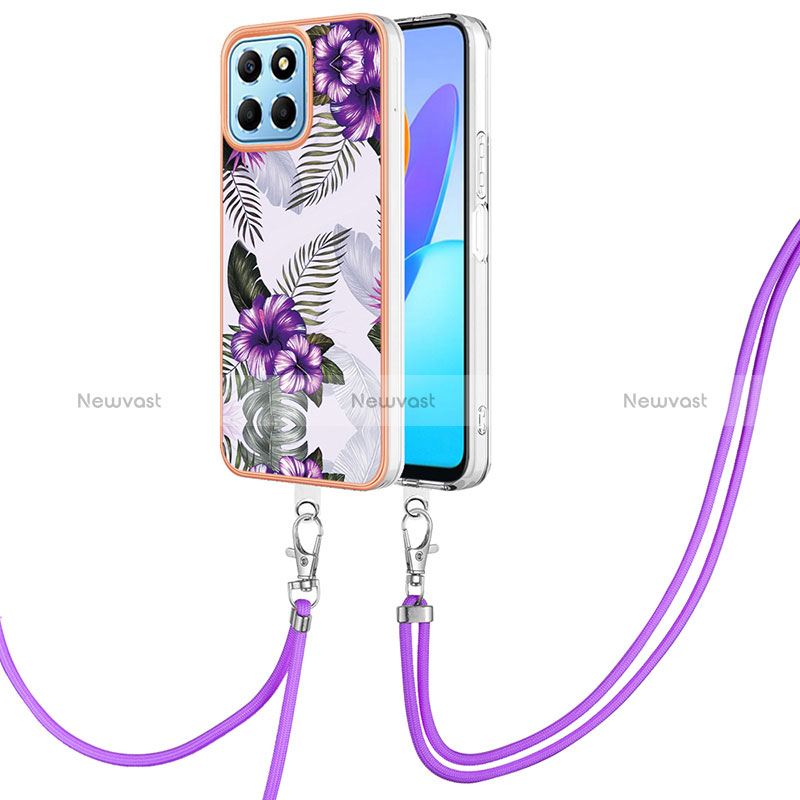 Silicone Candy Rubber Gel Fashionable Pattern Soft Case Cover with Lanyard Strap Y03B for Huawei Honor 70 Lite 5G