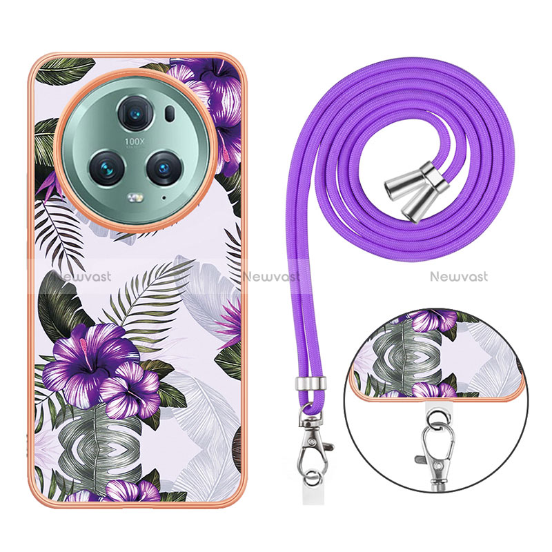 Silicone Candy Rubber Gel Fashionable Pattern Soft Case Cover with Lanyard Strap Y03B for Huawei Honor Magic5 Pro 5G