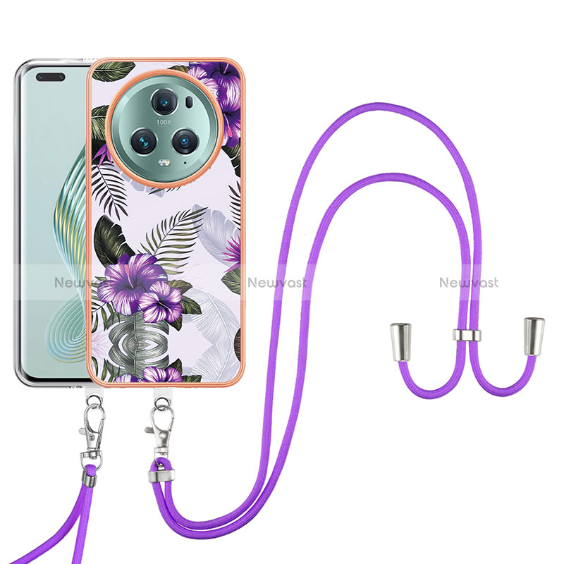 Silicone Candy Rubber Gel Fashionable Pattern Soft Case Cover with Lanyard Strap Y03B for Huawei Honor Magic5 Pro 5G