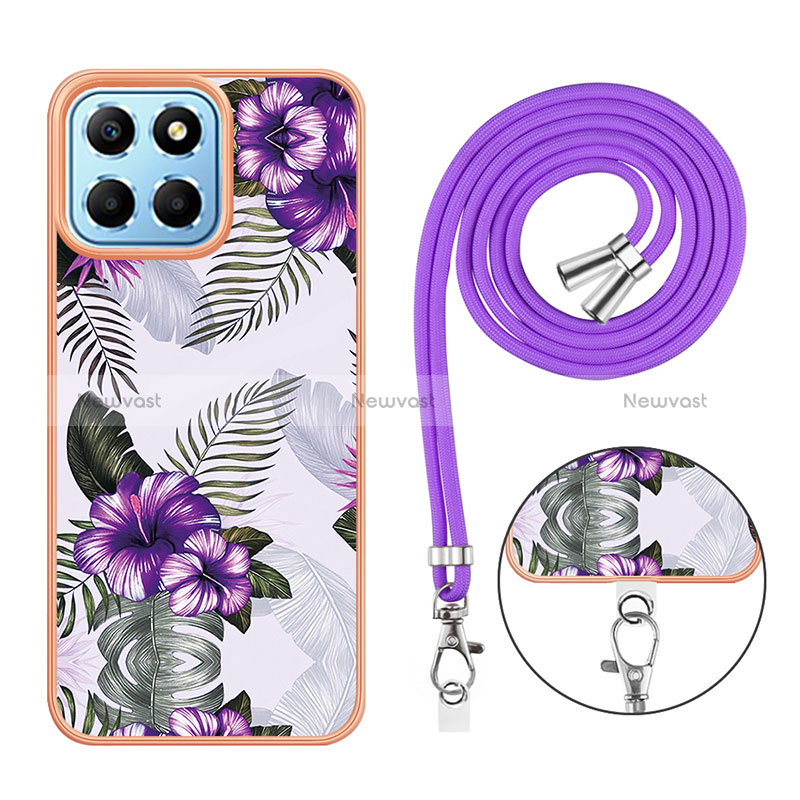 Silicone Candy Rubber Gel Fashionable Pattern Soft Case Cover with Lanyard Strap Y03B for Huawei Honor X6