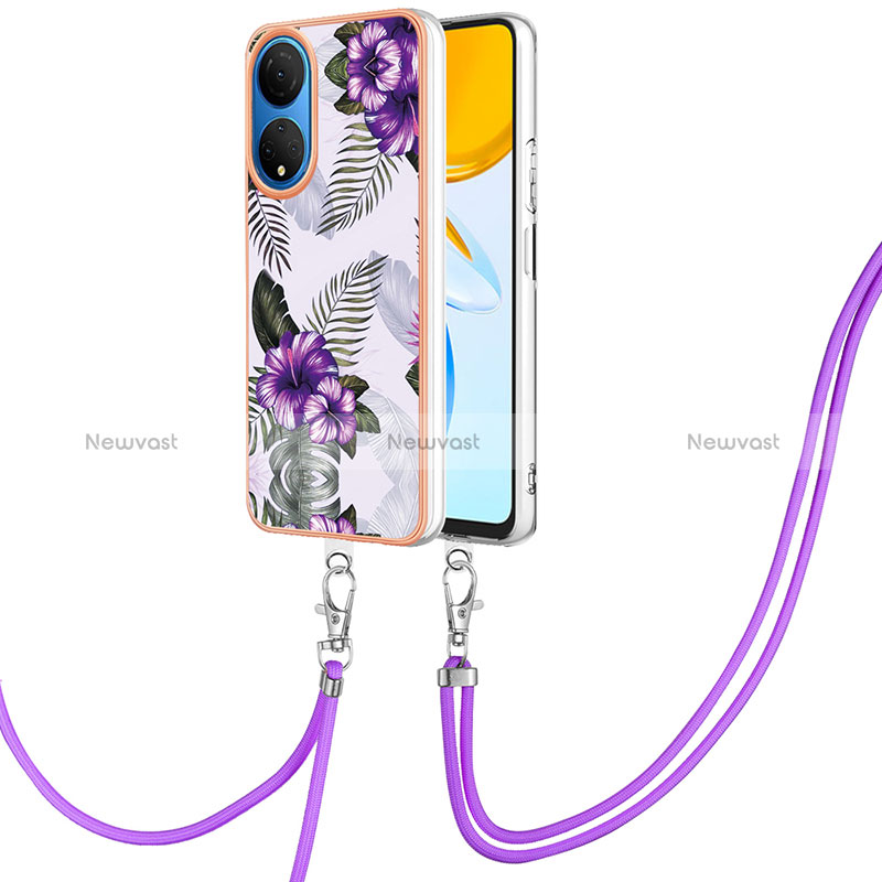 Silicone Candy Rubber Gel Fashionable Pattern Soft Case Cover with Lanyard Strap Y03B for Huawei Honor X7