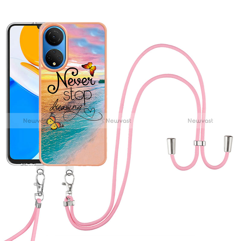 Silicone Candy Rubber Gel Fashionable Pattern Soft Case Cover with Lanyard Strap Y03B for Huawei Honor X7 Mixed