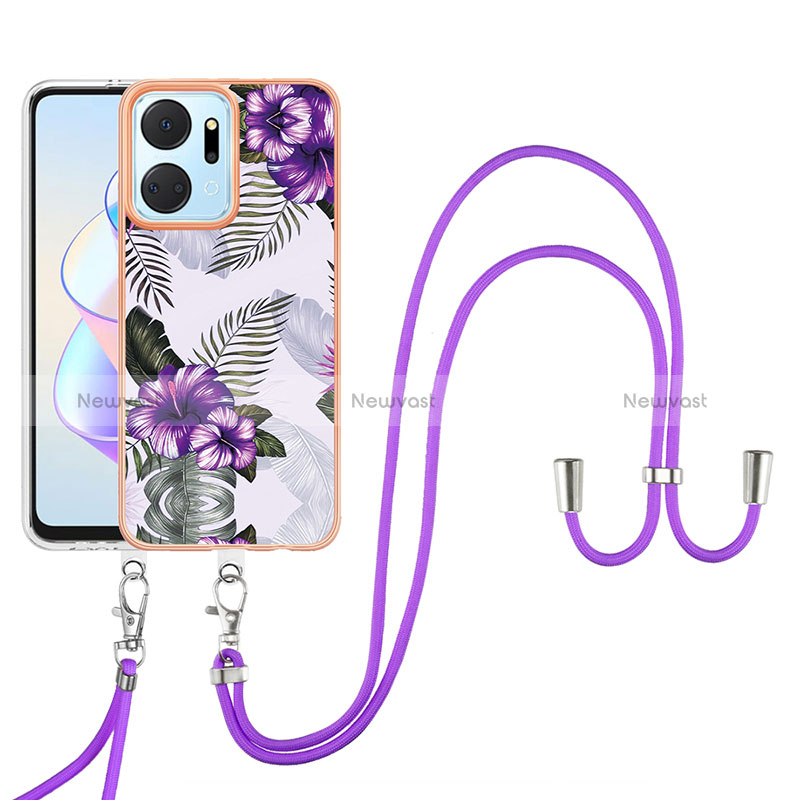 Silicone Candy Rubber Gel Fashionable Pattern Soft Case Cover with Lanyard Strap Y03B for Huawei Honor X7a