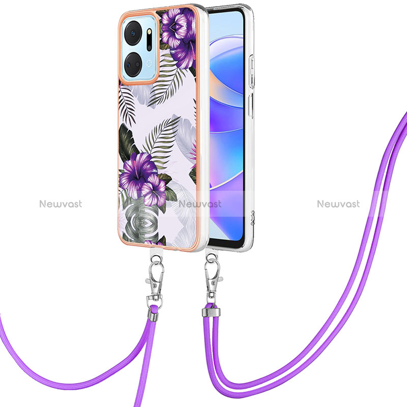 Silicone Candy Rubber Gel Fashionable Pattern Soft Case Cover with Lanyard Strap Y03B for Huawei Honor X7a