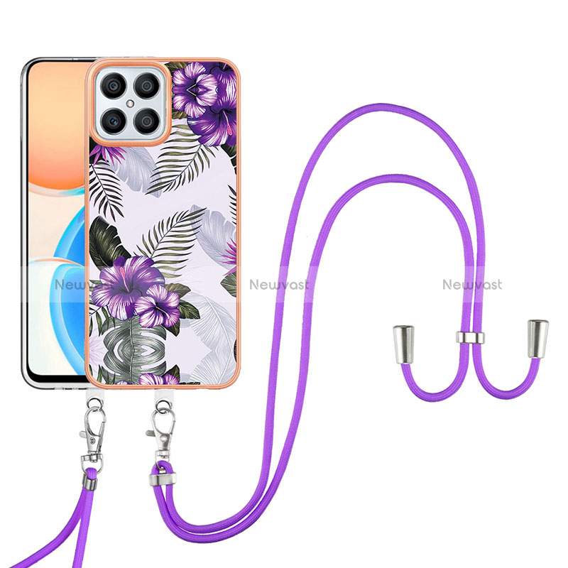 Silicone Candy Rubber Gel Fashionable Pattern Soft Case Cover with Lanyard Strap Y03B for Huawei Honor X8 4G