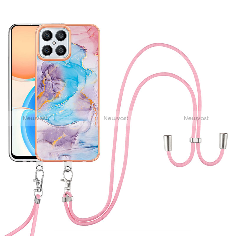 Silicone Candy Rubber Gel Fashionable Pattern Soft Case Cover with Lanyard Strap Y03B for Huawei Honor X8 4G