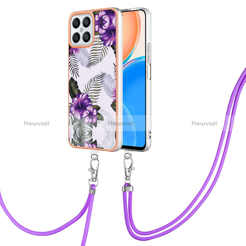 Silicone Candy Rubber Gel Fashionable Pattern Soft Case Cover with Lanyard Strap Y03B for Huawei Honor X8 4G