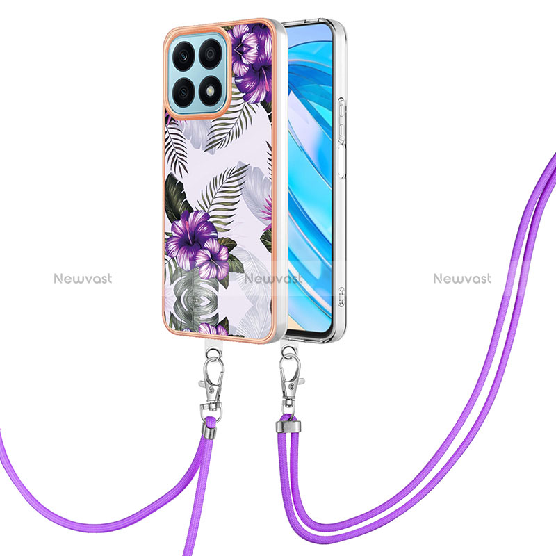 Silicone Candy Rubber Gel Fashionable Pattern Soft Case Cover with Lanyard Strap Y03B for Huawei Honor X8a 4G