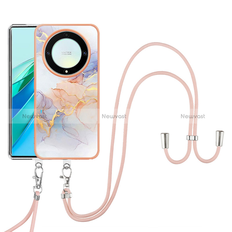 Silicone Candy Rubber Gel Fashionable Pattern Soft Case Cover with Lanyard Strap Y03B for Huawei Honor X9a 5G