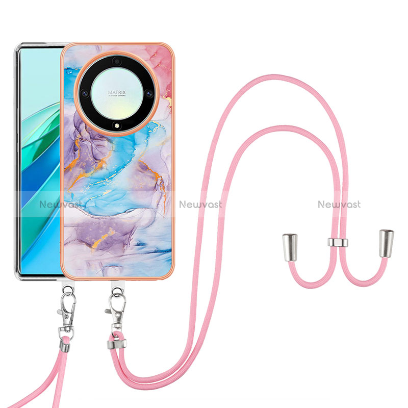 Silicone Candy Rubber Gel Fashionable Pattern Soft Case Cover with Lanyard Strap Y03B for Huawei Honor X9a 5G