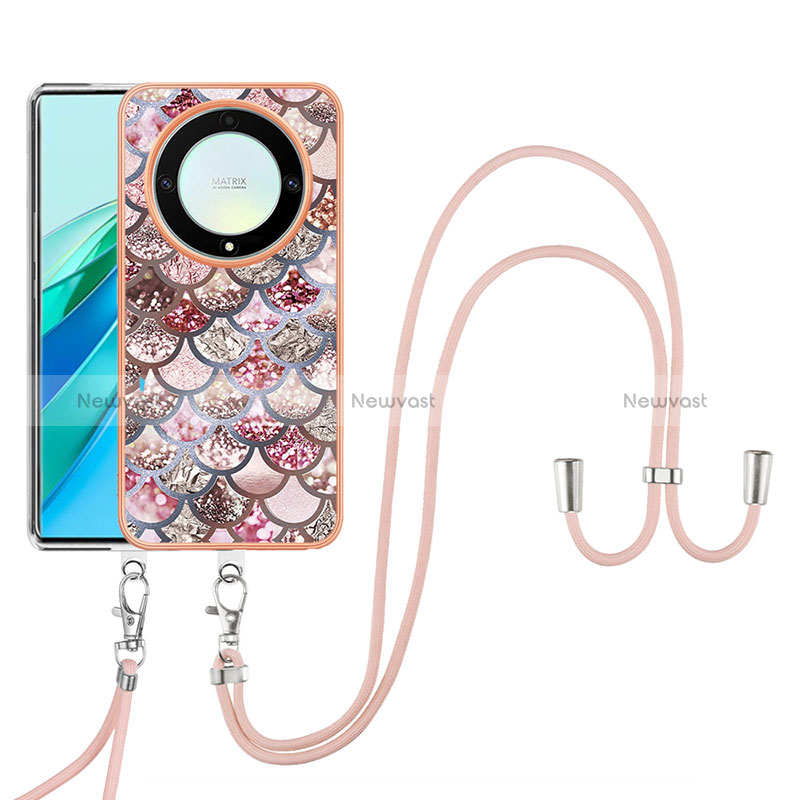 Silicone Candy Rubber Gel Fashionable Pattern Soft Case Cover with Lanyard Strap Y03B for Huawei Honor X9a 5G