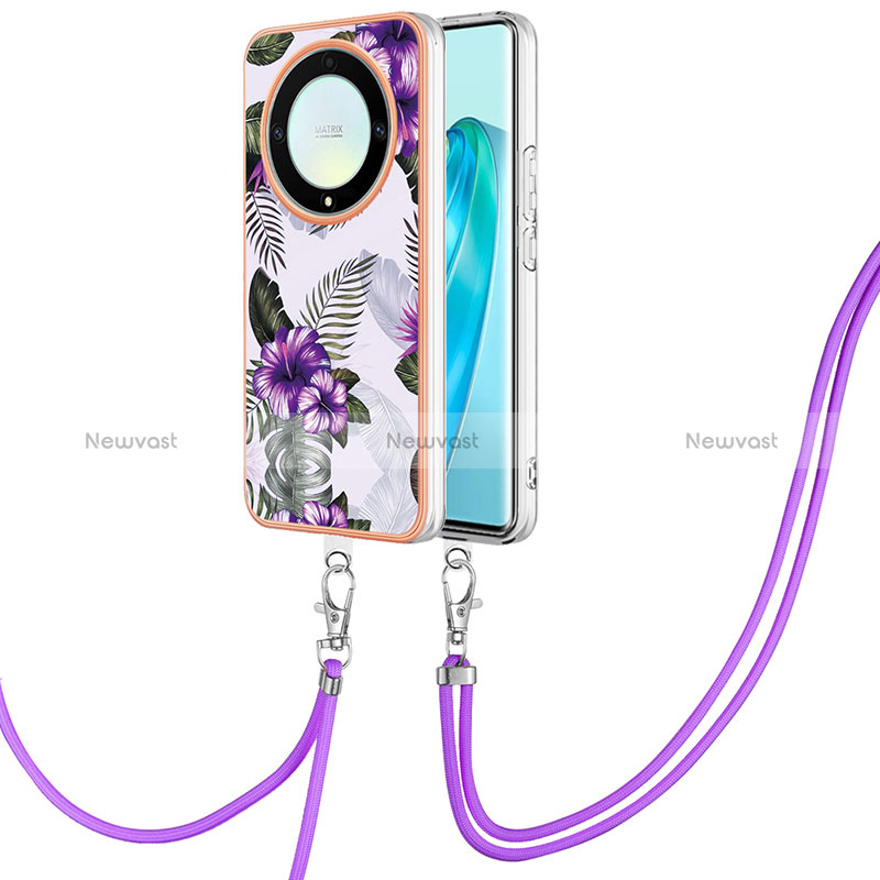 Silicone Candy Rubber Gel Fashionable Pattern Soft Case Cover with Lanyard Strap Y03B for Huawei Honor X9a 5G