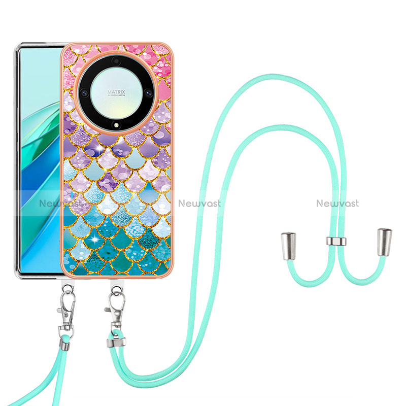 Silicone Candy Rubber Gel Fashionable Pattern Soft Case Cover with Lanyard Strap Y03B for Huawei Honor X9a 5G Colorful