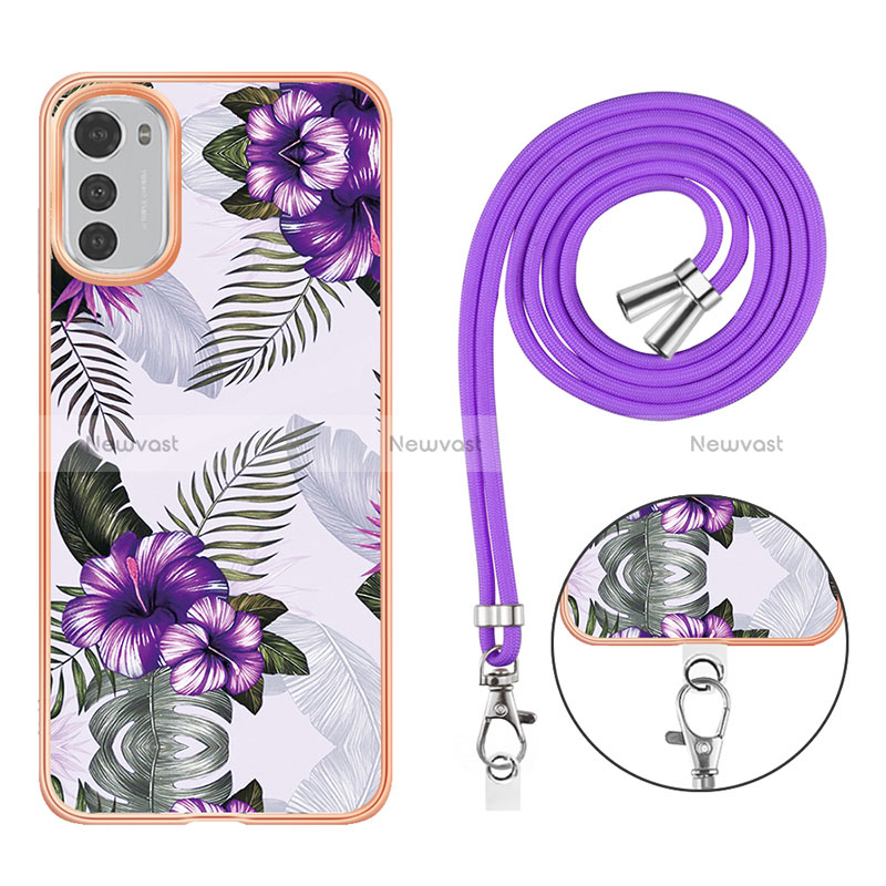Silicone Candy Rubber Gel Fashionable Pattern Soft Case Cover with Lanyard Strap Y03B for Motorola Moto E32s