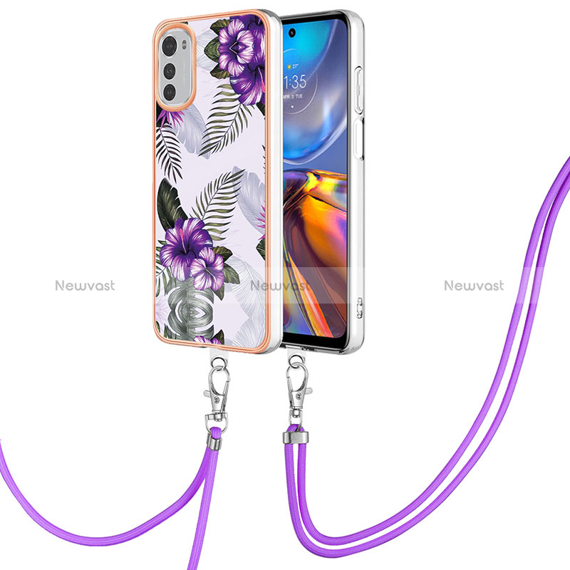 Silicone Candy Rubber Gel Fashionable Pattern Soft Case Cover with Lanyard Strap Y03B for Motorola Moto E32s