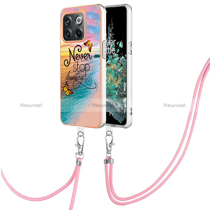 Silicone Candy Rubber Gel Fashionable Pattern Soft Case Cover with Lanyard Strap Y03B for OnePlus 10T 5G