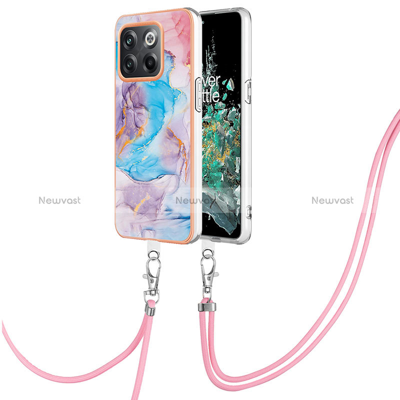 Silicone Candy Rubber Gel Fashionable Pattern Soft Case Cover with Lanyard Strap Y03B for OnePlus 10T 5G