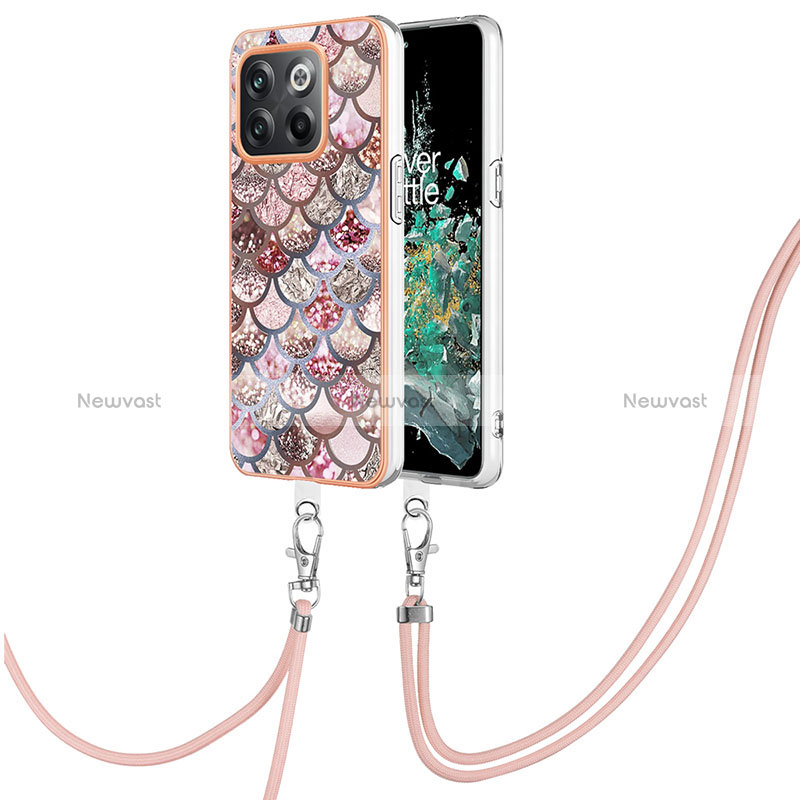 Silicone Candy Rubber Gel Fashionable Pattern Soft Case Cover with Lanyard Strap Y03B for OnePlus 10T 5G