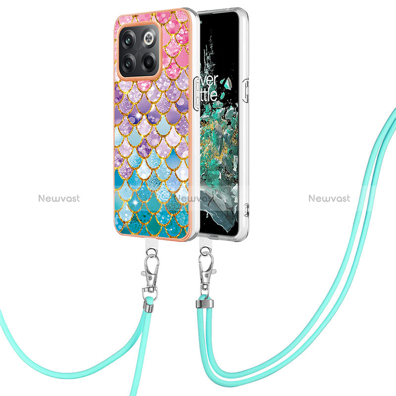 Silicone Candy Rubber Gel Fashionable Pattern Soft Case Cover with Lanyard Strap Y03B for OnePlus 10T 5G