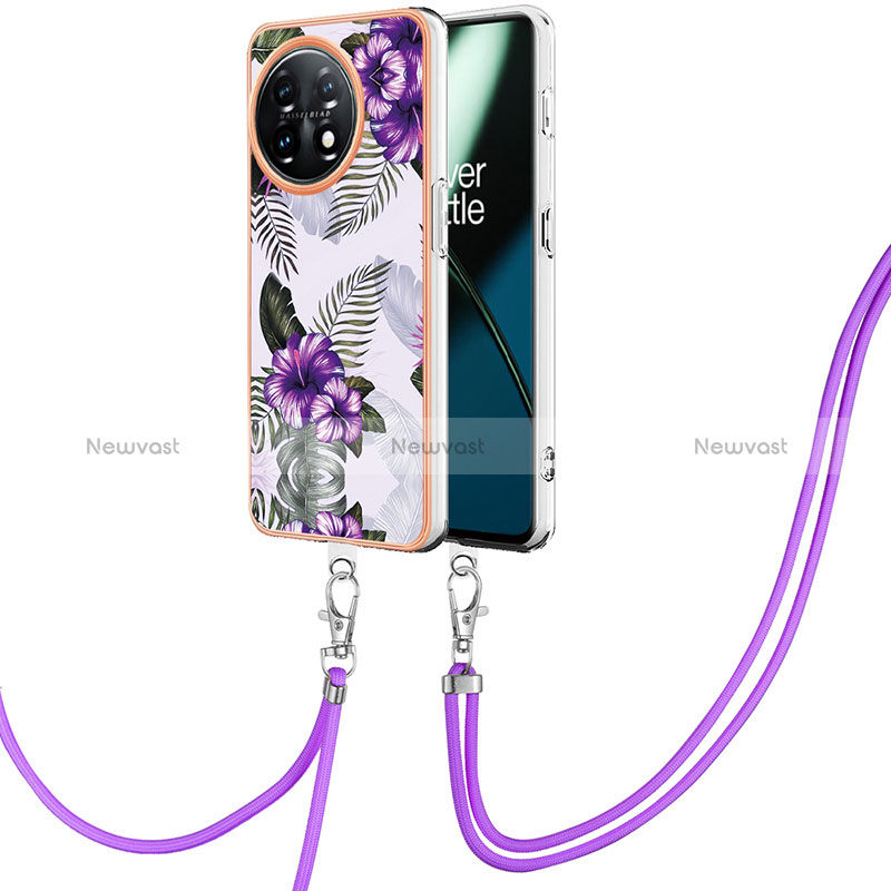 Silicone Candy Rubber Gel Fashionable Pattern Soft Case Cover with Lanyard Strap Y03B for OnePlus 11 5G