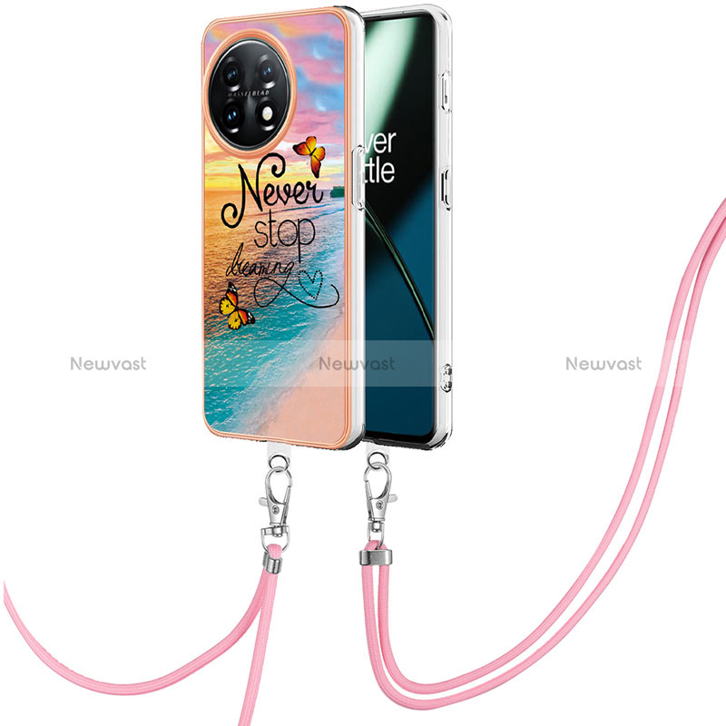 Silicone Candy Rubber Gel Fashionable Pattern Soft Case Cover with Lanyard Strap Y03B for OnePlus 11 5G