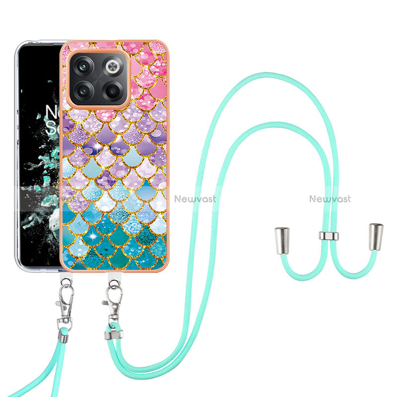 Silicone Candy Rubber Gel Fashionable Pattern Soft Case Cover with Lanyard Strap Y03B for OnePlus Ace Pro 5G