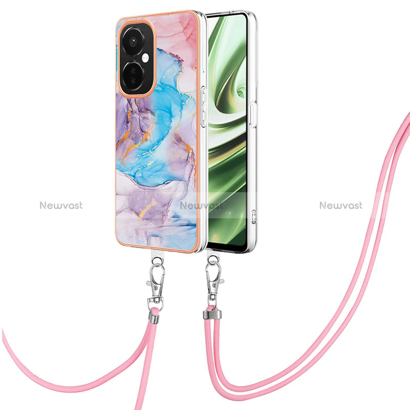 Silicone Candy Rubber Gel Fashionable Pattern Soft Case Cover with Lanyard Strap Y03B for OnePlus Nord CE 3 5G