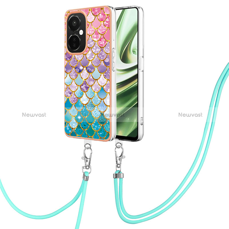 Silicone Candy Rubber Gel Fashionable Pattern Soft Case Cover with Lanyard Strap Y03B for OnePlus Nord CE 3 5G