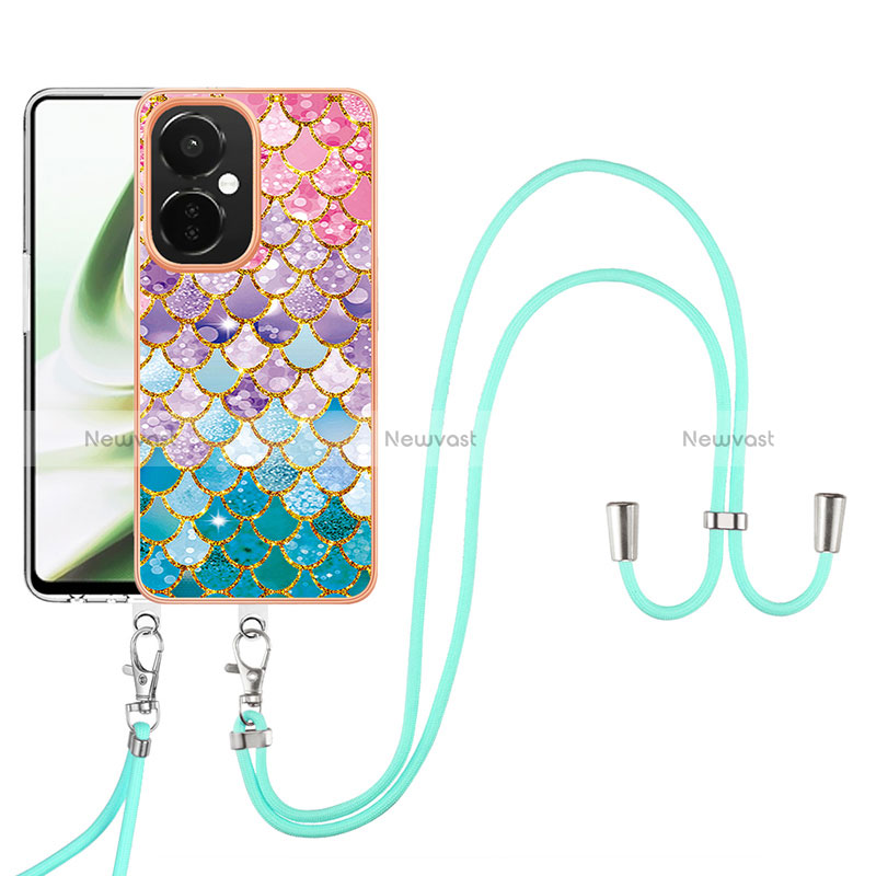 Silicone Candy Rubber Gel Fashionable Pattern Soft Case Cover with Lanyard Strap Y03B for OnePlus Nord CE 3 5G