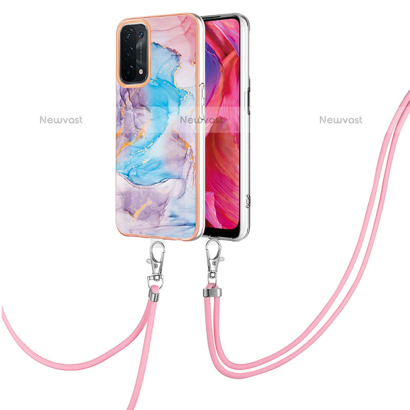 Silicone Candy Rubber Gel Fashionable Pattern Soft Case Cover with Lanyard Strap Y03B for OnePlus Nord N200 5G