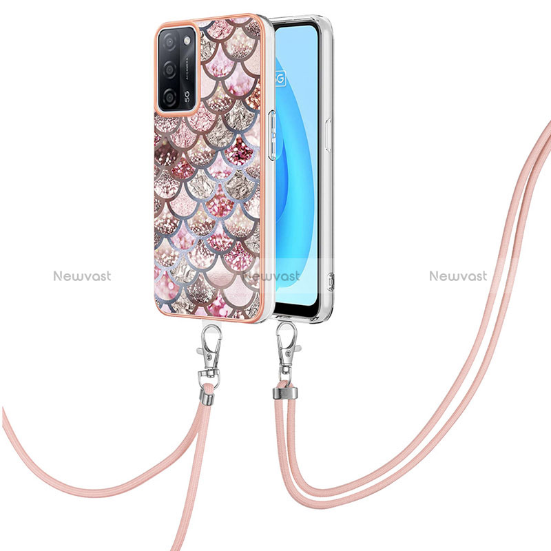 Silicone Candy Rubber Gel Fashionable Pattern Soft Case Cover with Lanyard Strap Y03B for Oppo A53s 5G