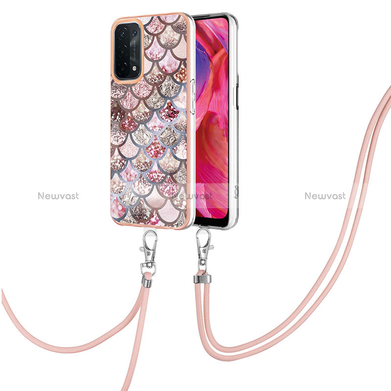 Silicone Candy Rubber Gel Fashionable Pattern Soft Case Cover with Lanyard Strap Y03B for Oppo A54 5G