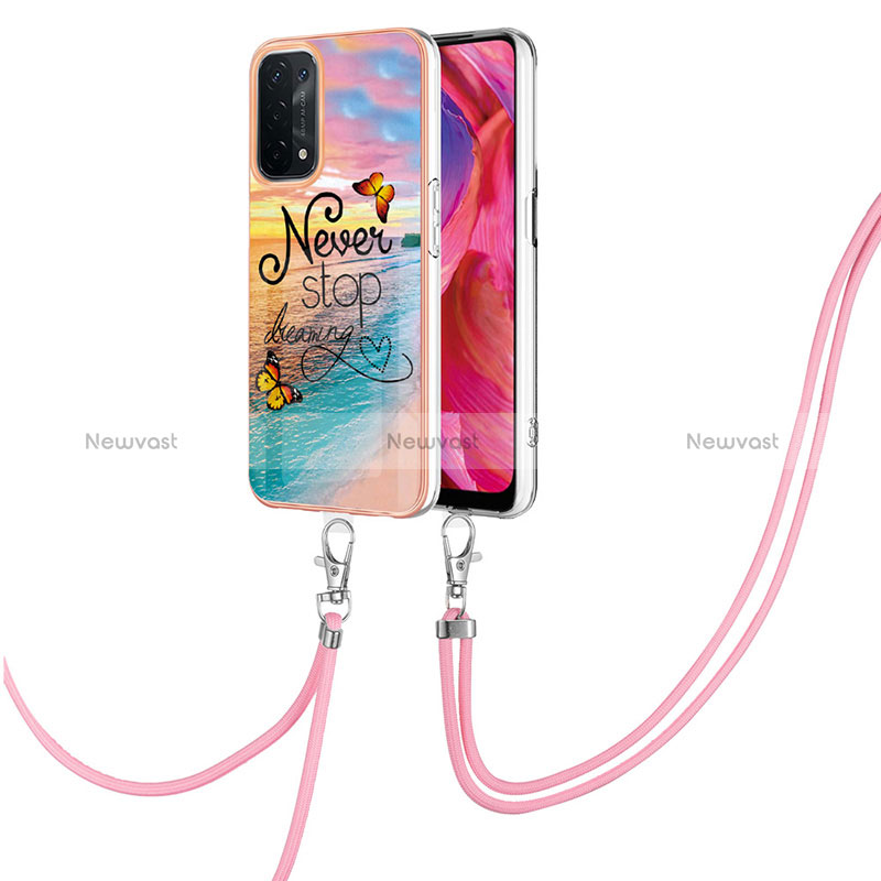 Silicone Candy Rubber Gel Fashionable Pattern Soft Case Cover with Lanyard Strap Y03B for Oppo A54 5G