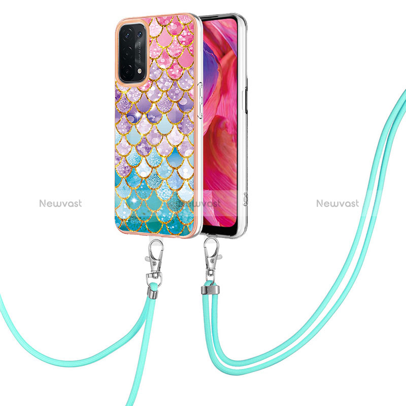 Silicone Candy Rubber Gel Fashionable Pattern Soft Case Cover with Lanyard Strap Y03B for Oppo A54 5G