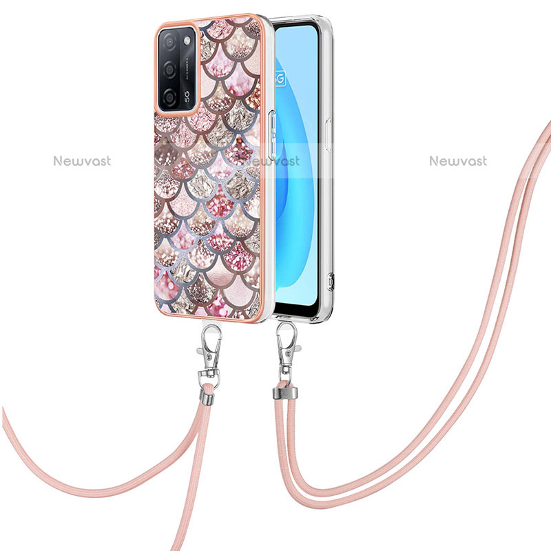 Silicone Candy Rubber Gel Fashionable Pattern Soft Case Cover with Lanyard Strap Y03B for Oppo A55 5G