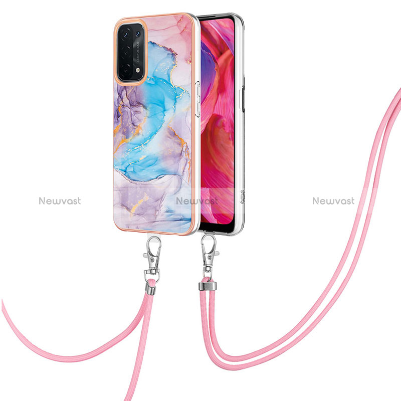 Silicone Candy Rubber Gel Fashionable Pattern Soft Case Cover with Lanyard Strap Y03B for Oppo A74 5G