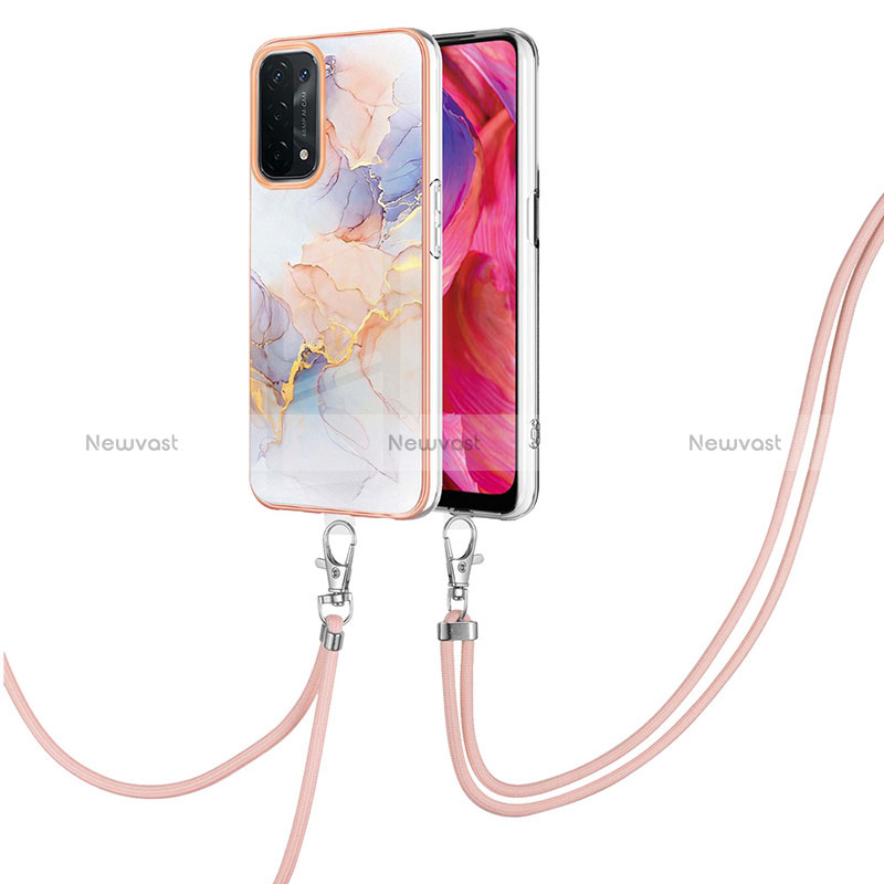 Silicone Candy Rubber Gel Fashionable Pattern Soft Case Cover with Lanyard Strap Y03B for Oppo A74 5G