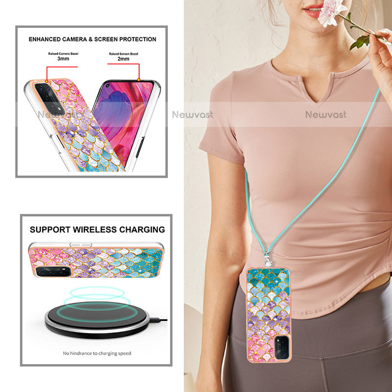 Silicone Candy Rubber Gel Fashionable Pattern Soft Case Cover with Lanyard Strap Y03B for Oppo A93 5G