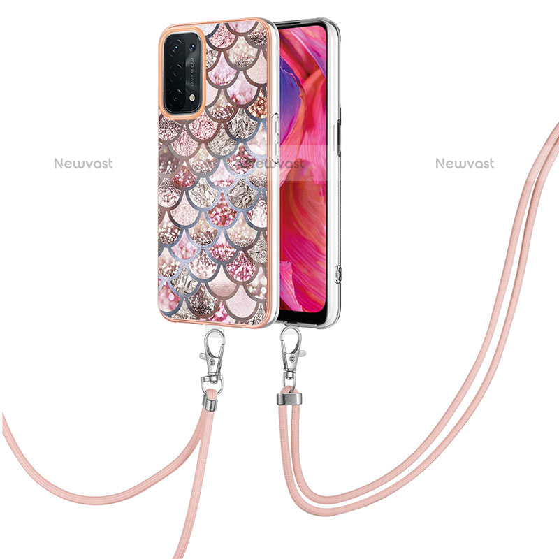 Silicone Candy Rubber Gel Fashionable Pattern Soft Case Cover with Lanyard Strap Y03B for Oppo A93 5G