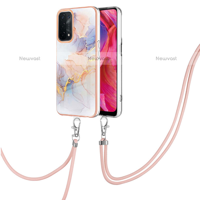 Silicone Candy Rubber Gel Fashionable Pattern Soft Case Cover with Lanyard Strap Y03B for Oppo A93 5G