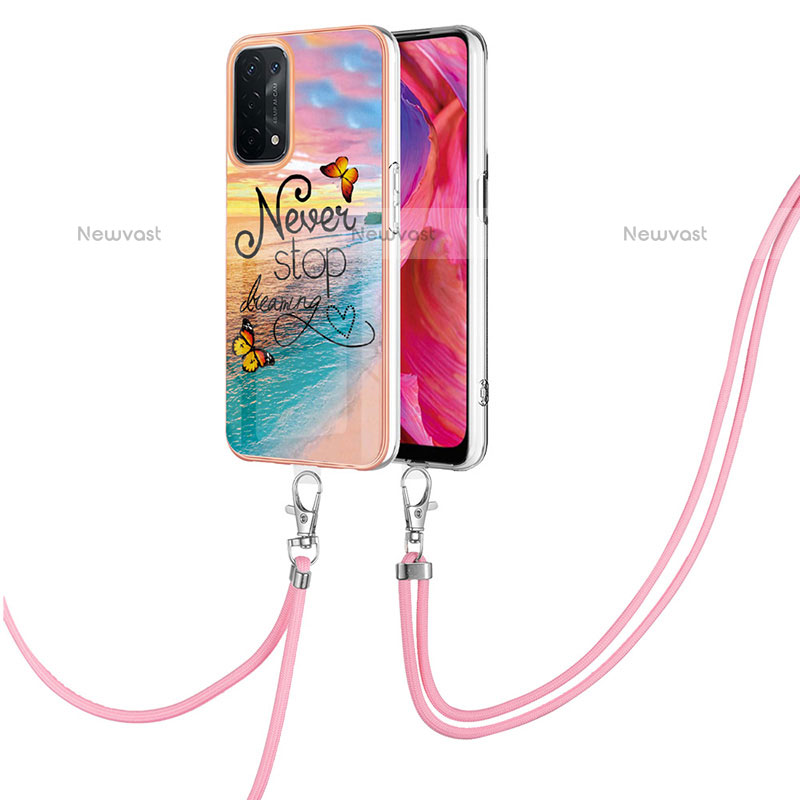 Silicone Candy Rubber Gel Fashionable Pattern Soft Case Cover with Lanyard Strap Y03B for Oppo A93 5G