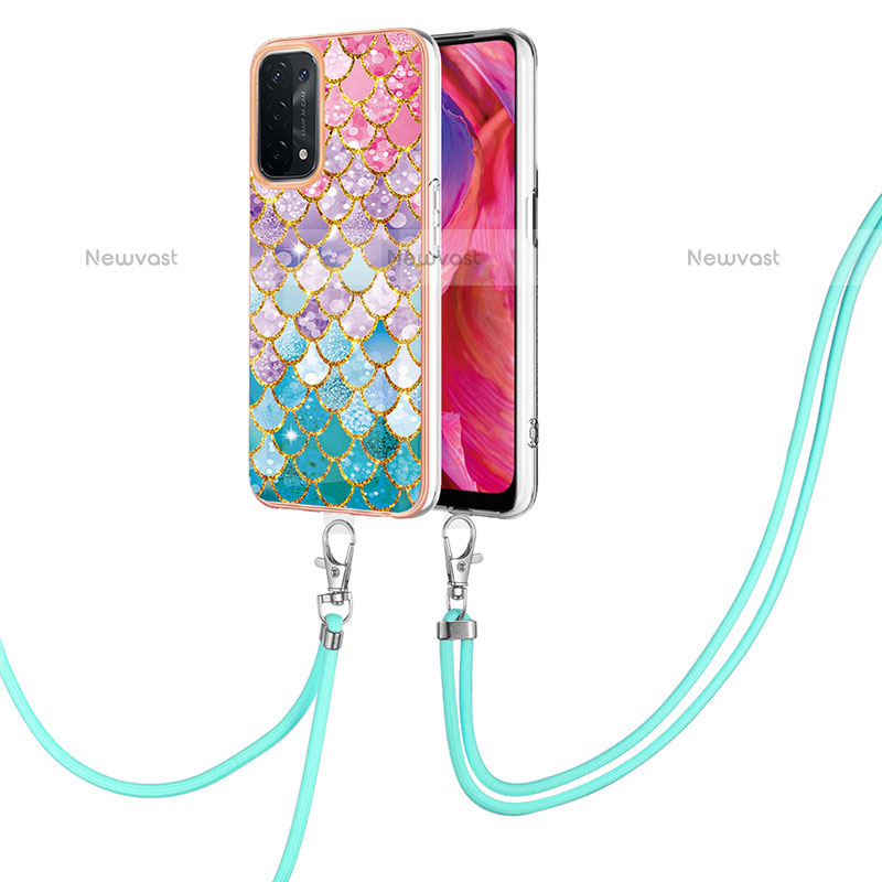 Silicone Candy Rubber Gel Fashionable Pattern Soft Case Cover with Lanyard Strap Y03B for Oppo A93 5G